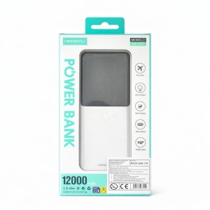 Baterie externă Hongyu 12000 mAh cu cabluri integrate și display LED, încărcare rapidă 2.1A, negru