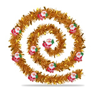 Beteală de Crăciun aurie cu ornamente Moș Crăciun, plastic, 200 cm, diametru 9 cm - Img 6