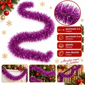 Beteală de Crăciun din plastic, mov deschis, diametru 9 cm, lungime 2 m
