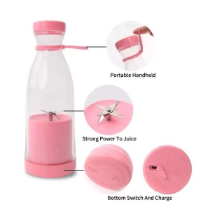 Blender portabil USB pentru smoothie si sucuri, mini mixer reincarcabil 420 ml roz - Img 5