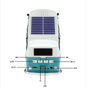 Boxă portabilă Bluetooth WSTER în formă de microbuz retro, cu încărcare solară, turcoaz - Img 6