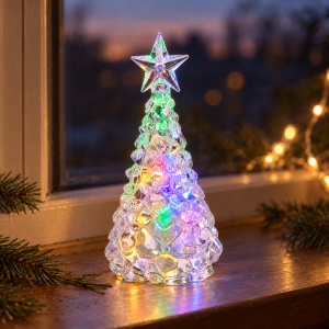 Brad decorativ de Crăciun cu LED multicolore, stea în vârf, din plastic, 20 x 8 cm - Img 3