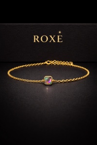 Brățară aurie Roxé cu cristal multicolor pătrat, inoxidabil 16+4 cm - Img 2