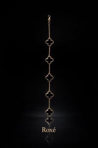 Brățară aurie Roxé cu trifoi negru elegant, inoxidabil, reglabilă 18+6.5 cm - Img 2