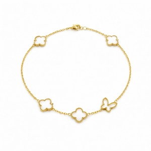 Bratara premium aurie ROXE cu flori delicate si fluture, reglabila 17+4 cm