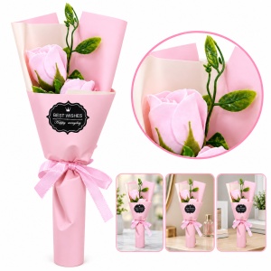 Buchet decorativ cu trandafiri roz pal, set cadou roz, 25 cm