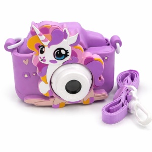 Camera foto copii unicorn mov, digitala, cu snur si cablu incarcare, 6+ ani