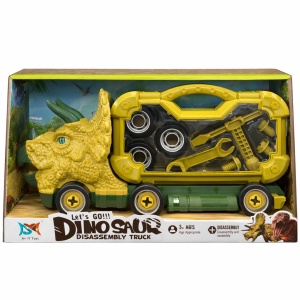Camion dinozaur demontabil cu scule, jucarie constructie copii, 44x23 cm, model Triceratops