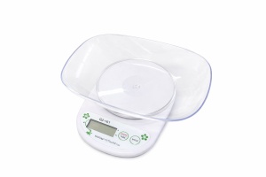 Cântar de Bucătărie Electronic cu Bol, Alb, Plastic, Afișaj Multifuncțional
