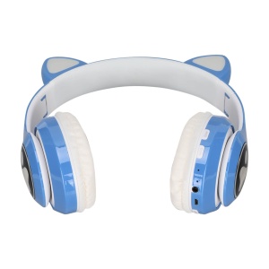 Căști wireless cu urechi de pisică și lumini LED, design ergonomic, Albastru - Img 3