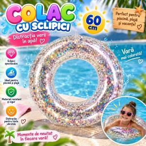 Colac Gonflabil cu Sclipici Multicolor pentru Copii, 60 cm