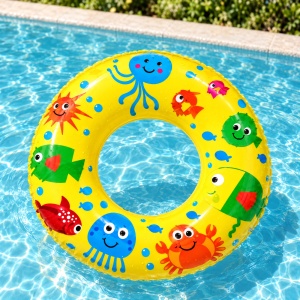 Colac Gonflabil Galben cu Peștișori și Animăluțe Marine, 50 cm – pentru Piscină și Plajă - Img 4