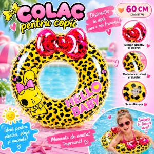 Colac Gonflabil Leopard cu Fundiță pentru Copii, 60 cm
