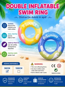 Colac gonflabil pentru copii, 90 cm, cu manere, ideal piscina si mare - Img 3