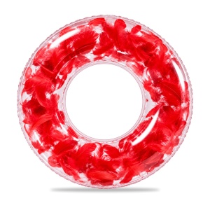 Colac Gonflabil Transparent cu Pene Roșii, 80 cm – pentru Plajă și Piscină - Img 4