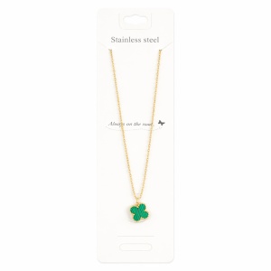 Colier Roxé auriu cu pandantiv trifoi verde cu dungi – material inoxidabil, 40 cm, reglabil