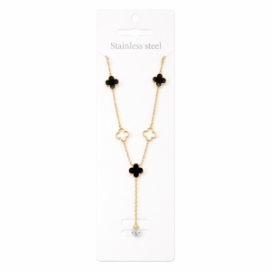 Colier Roxé auriu cu pandantive trifoi și cristal – material inoxidabil, 40 cm, reglabil