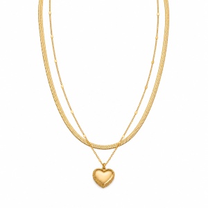 Colier ROXE Double Layer Heart Gold – design dublu elegant cu pandantiv inimă, 45 cm