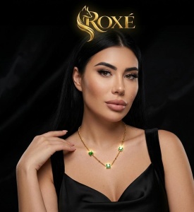 Colier ROXE Luxury Golden Chain cu pietre verzi smarald, design elegant, 45 cm - Img 3