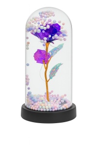 Cupola decorativa cu trandafir acrilic mov, bile pastel si lumini LED, 22x11 cm