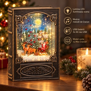 Decoratiune de Craciun, model carte cu Mos Craciun, LED si muzica, USB/baterii, 24x16x11 cm - Img 2