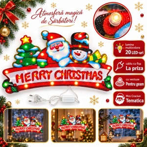 Decorațiune luminoasă de Crăciun pentru geam, Merry Christmas, 20 LED-uri, 58x35 cm - Img 5