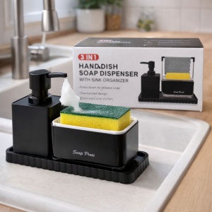 Dozator detergent vase 3 în 1 cu suport burete și organizator pentru chiuvetă - Img 2