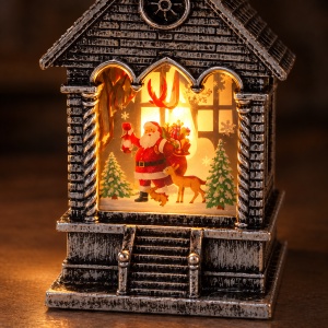 Felinar decorativ de Crăciun, formă de biserică, argintiu metalizat, pe baterii, 13x5,5 cm - Img 3