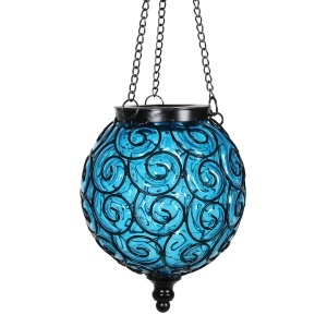 Felinar solar decorativ de grădină LED, sticlă albastră și metal, 15 LED-uri - Img 3