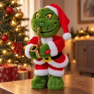 Figurină Grinch cu saxofon, cântă și dansează, pluș și plastic, aprox. 34 x 18 cm - Img 3