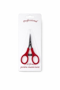 Foarfecă profesională pentru manichiură și cuticule cu mâner ergonomic roșu