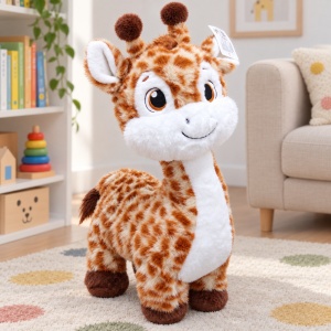 Girafă de pluș, blană portocalie cu pete maro, 60 cm - Img 9