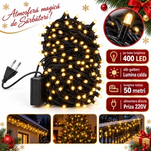 Instalatie LED tip liniar, 400 LED alb-cald, 50 m, fir negru - Img 2