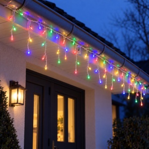 Instalatie LED Tip turturi , 120 LED-uri multicolor, 5 m, fir alb, multiple jocuri de lumini - Img 5
