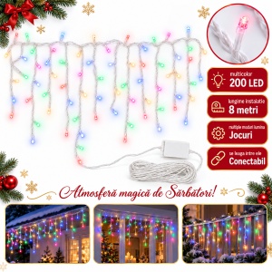 Instalatie LED tip turturi , 200 LED multicolor, 8m, interconectabila, cu jocuri de lumini - Img 5