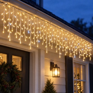 Instalatie LED tip turturi, 300 LED-uri, 8 m, alb-galben cu flash, interconectabila - Img 4