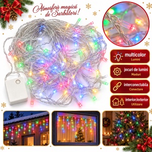 Instalatie LED Tip Turturi, 4 M, 120 LED-uri, Multicolor, Interconectabila, Pentru Interior/Exterior