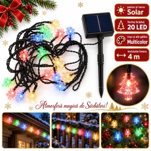 Instalatie Solara de Craciun, 4 m, 20 LED Multicolor in forma de Bradut , Fir Negru - Img 5