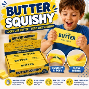 Jucărie Antistres Squishy Butter Gigant Galben 23cm, Super Moale și Elastică, 3+ Ani - Img 2