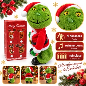 Jucărie de pluș Grinch care cântă și dansează twerk, costum Moș Crăciun, aprox. 45 × 25 cm - Img 2
