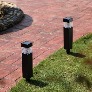 Lampă solară LED cu țeapă decorativă pentru grădină, plastic negru, lumina rece - Img 2
