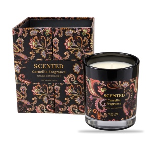 Lumânare parfumată în pahar de sticlă neagra, aromă camelie, in cutie cadou, 13 × 9 cm - Img 2