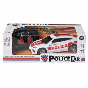 Masina politie telecomandata alb rosu 1:24 cu lumini si telecomanda 27.5cm