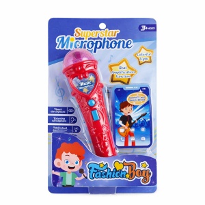 Microfon karaoke copii cu lumini, conexiune telefon, reincarcabil, rosu 29x18 cm