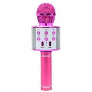 Microfon karaoke wireless Bluetooth cu difuzor, voice changer, USB si TF Card, roz intens - Img 2