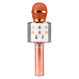 Microfon karaoke wireless Bluetooth cu difuzor, voice changer, USB si TF Card, rose gold