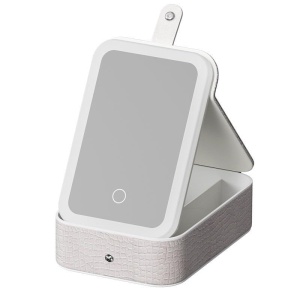 Oglinda cosmetica LED cu organizator bijuterii si cosmetice, 3 moduri lumina, reincarcabila, alb - Img 2