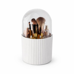 Organizator cosmetic cu capac transparent, cutie depozitare pensule machiaj, alb