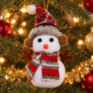 Ornament de brad Om de Zăpadă pufos, polistiren și textil, 11x6,5 cm - Img 3