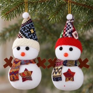 Ornament de Crăciun pentru brad, om de zăpadă pufos, polistiren și textil, 15,5 cm - Img 4